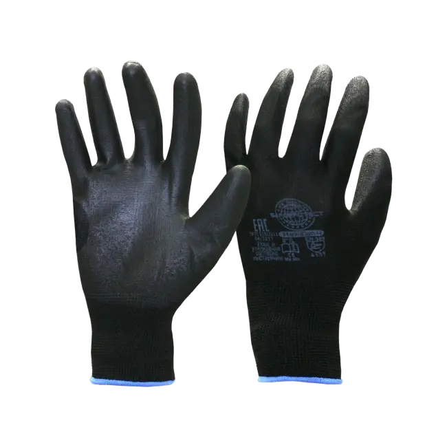 Фото товара Перчатки Safeprotect НейпПол-Ч, нейлон+полиуретан, черные вид спереди