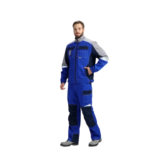 Фото товара Костюм рабочий Формула, куртка+брюки, василек+темно-синий+серый вид спереди