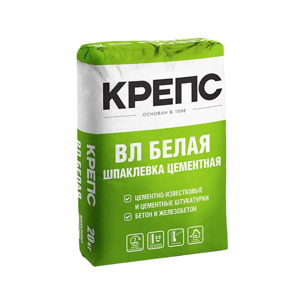 Шпаклевка цементная Крепс ВЛ белая, 20 кг