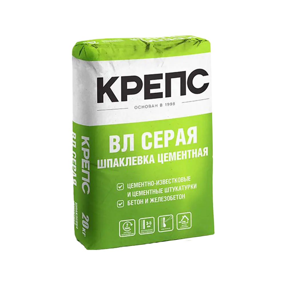 Шпаклевка цементная Крепс ВЛ серая, 20 кг