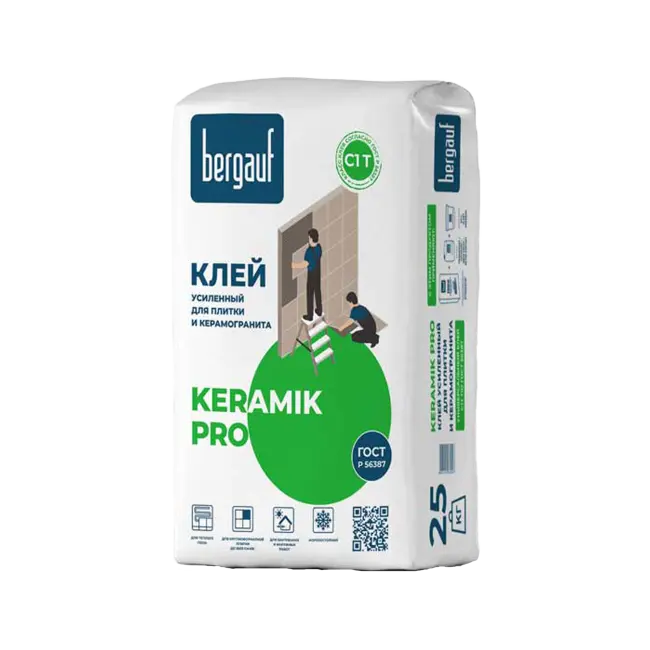 Фото товара Клей для плитки Bergauf Keramik PRO, 25 кг вид спереди