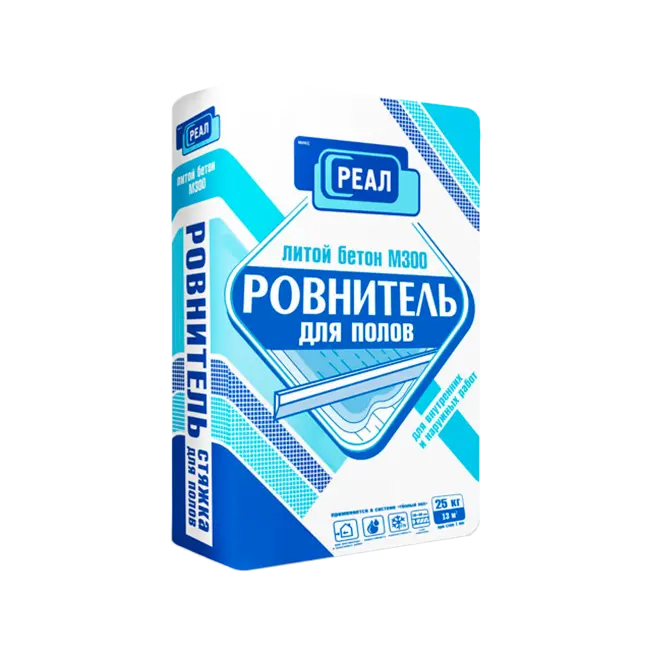 Фото товара Ровнитель для пола РЕАЛ Литой бетон М-300, 25 кг вид спереди