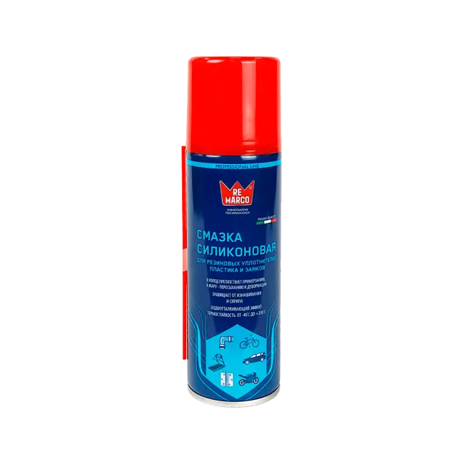 Фото товара Силиконовая смазка SILICONE OIL RE MARCO для резиновых уплотнителей, пластика и замков, 200 мл RM-746 вид спереди