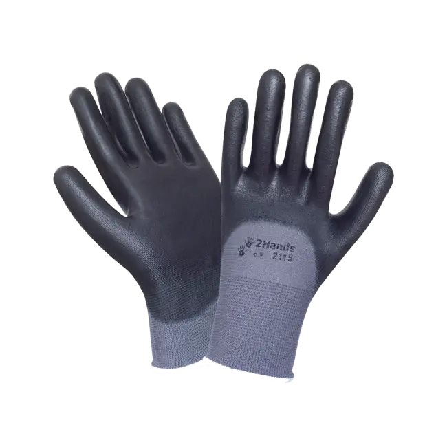 Фото товара Перчатки нейлоновые 15G/PU 2Hands 2115, покрытие 3/4 вид спереди