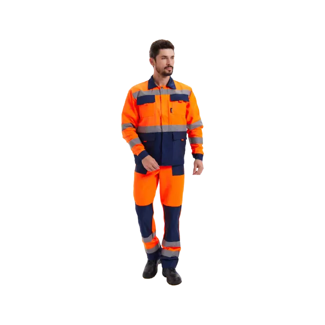 Фото товара Костюм рабочий Зарница, куртка+полукомбинезон, оранжево-синий вид спереди