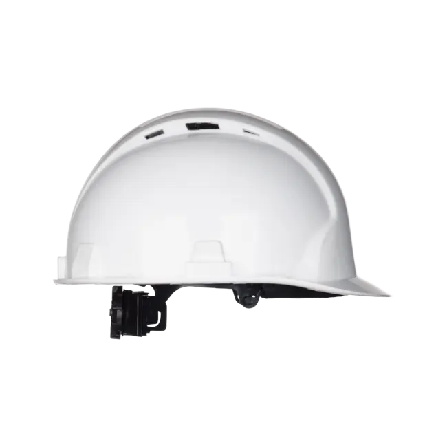Фото товара Каска строительная ИСТОК ПРО-2П с храповиком, белая, арт.20038 вид спереди