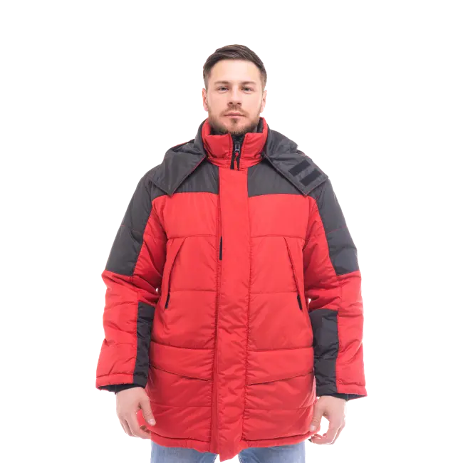Фото товара Куртка рабочая Сити мужская утепленная, красный+черный вид спереди