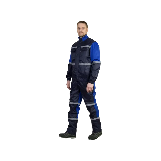 Фото товара Костюм рабочий Автотехник, куртка+полукомбинезон, темно-синий+василек вид спереди