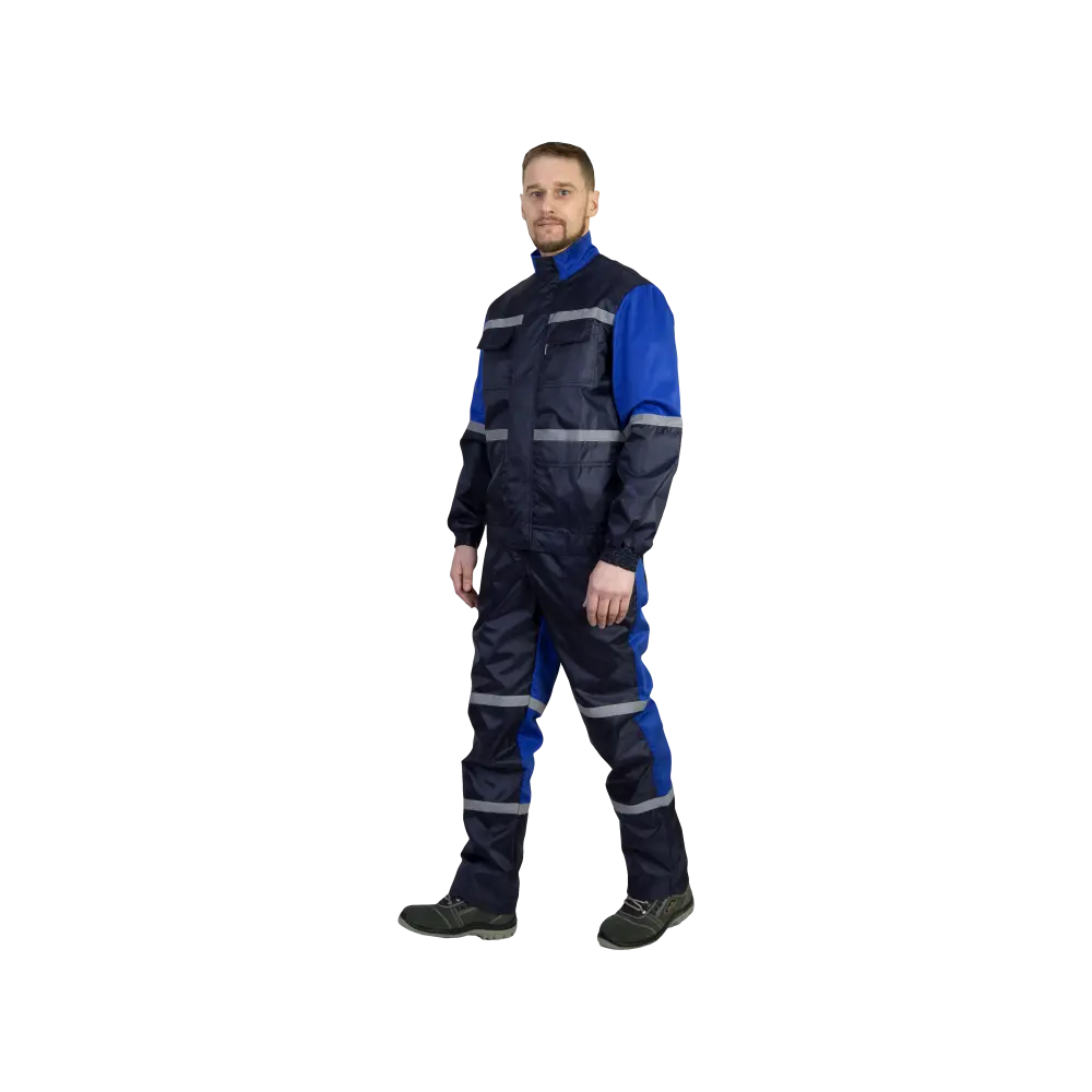 Костюм рабочий Автотехник, куртка+полукомбинезон, темно-синий+василек