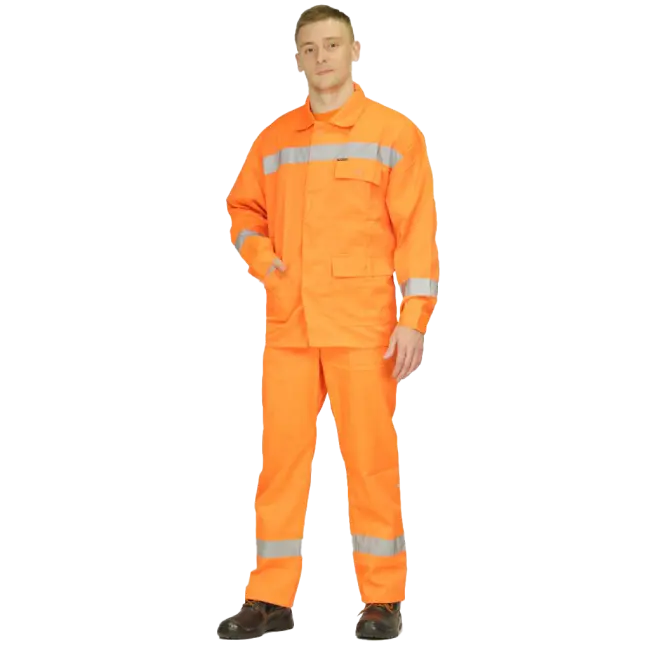 Фото товара Костюм рабочий Дорожник, куртка+брюки, оранжевый вид спереди