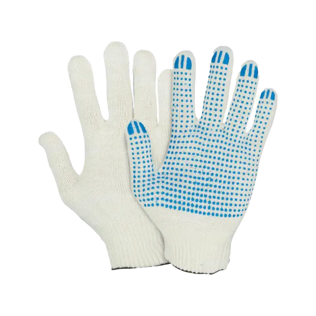 Фото товара Перчатки х/б с ПВХ, 52гр, 10 класс, точка, арт. 0014Р, белые вид спереди