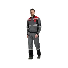 Фото товара Костюм рабочий Виват, куртка+полукомбинезон, серый+красный вид спереди