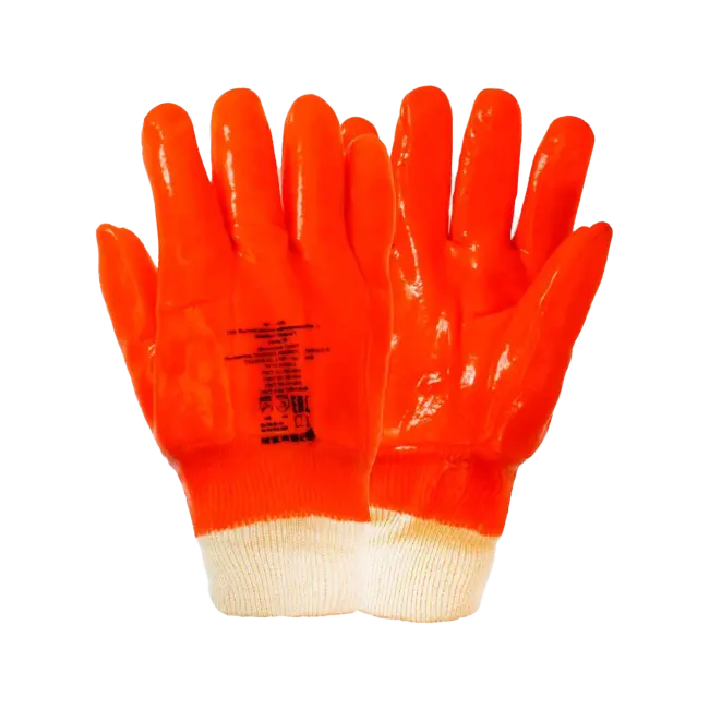 Фото товара Перчатки ПВХ утеплённые бензомаслостойкие  Пламя, манжет резинка, арт.3001 вид спереди