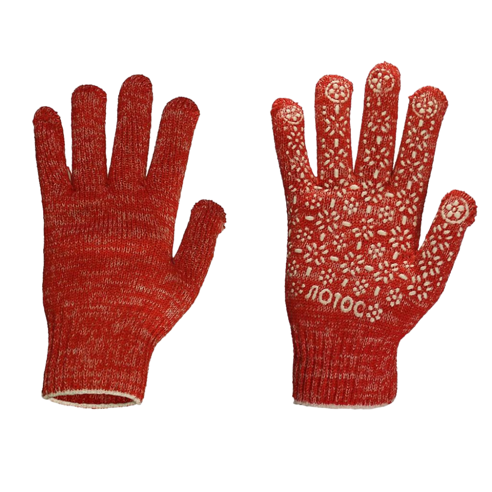 Перчатки х/б с ПВХ, 10 класс, 85 г, "Лотос", арт.0083Ц (красно-белые)