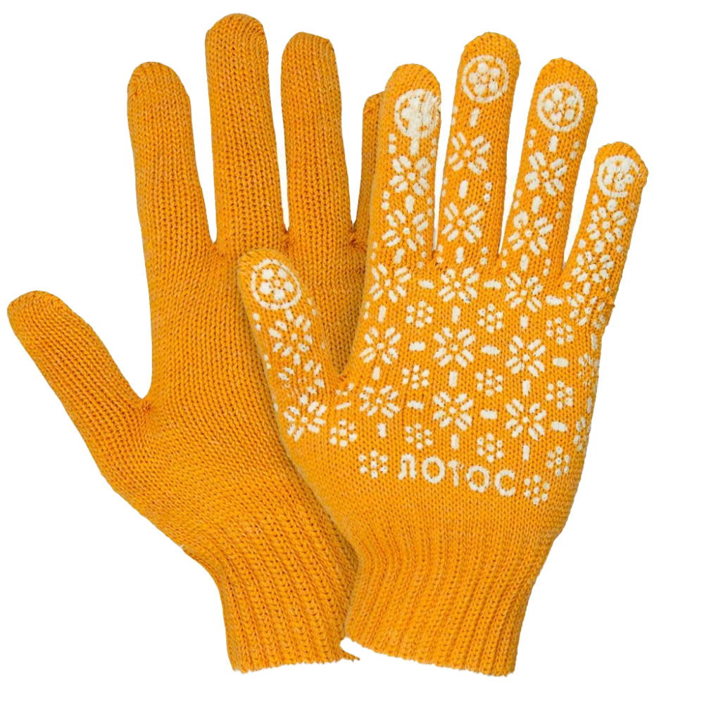 Перчатки х/б с ПВХ, 60гр, 10 класс, "Лотос", арт. 0083Ц, оранжево-белые