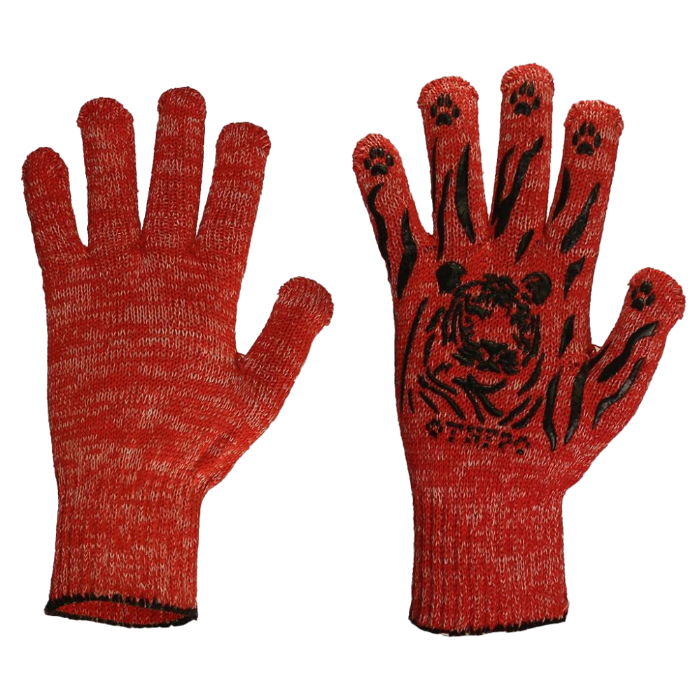 Перчатки х/б с ПВХ, 10 класс, 85 гр "Тигр", арт. 0084Ц (красно-черные)