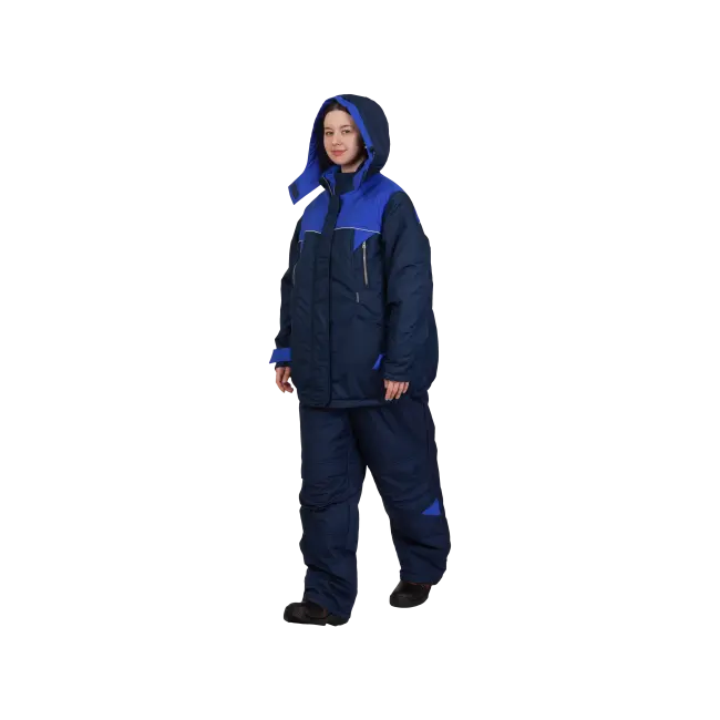 Фото товара Костюм рабочий женский Лавина утеплённый, куртка+полукомбинезон, темно-синий+василек вид спереди