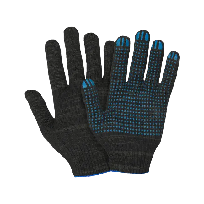 Фото товара Перчатки х/б с ПВХ, 50гр, 10 класс, точка, арт. 0014Р, черные вид спереди