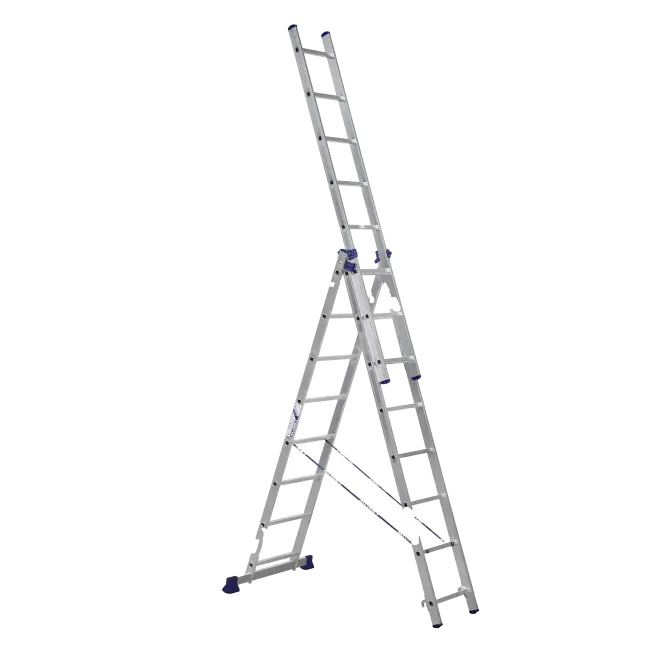 Фото товара Лестница трехсекционная алюминиевая 03 х 08 Алюмет 5308 вид спереди