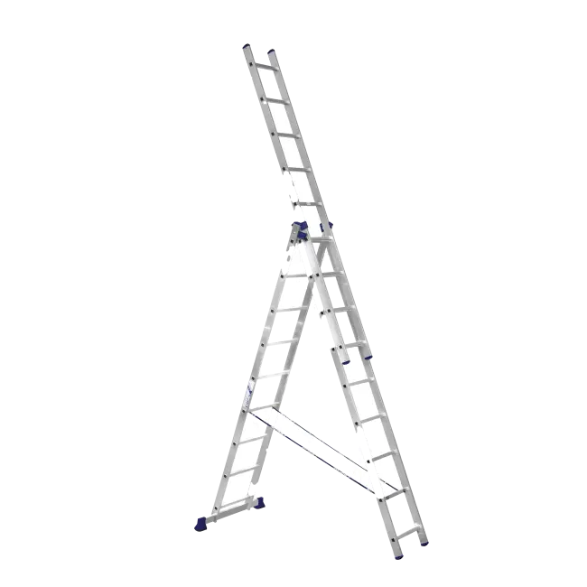 Фото товара Лестница трехсекционная алюминиевая 03 х 09 Алюмет 5309 вид спереди