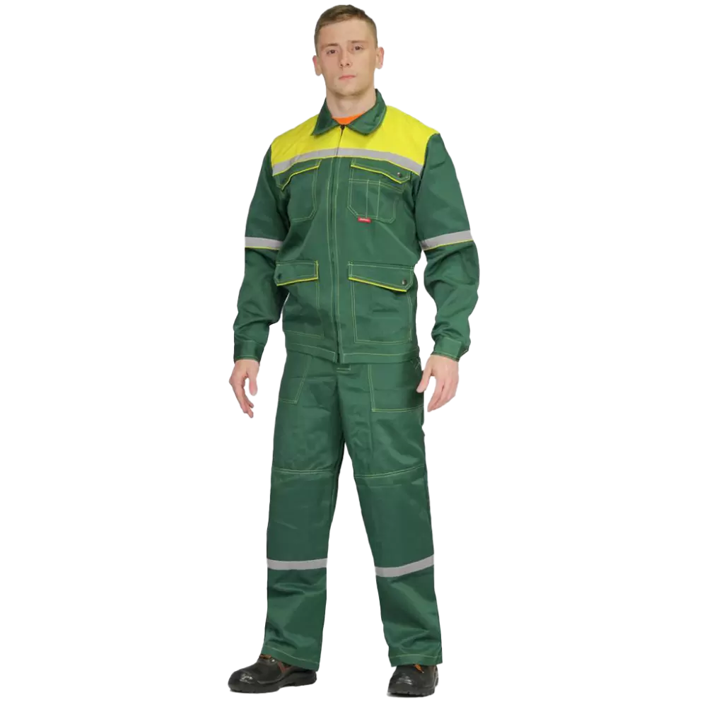 Костюм рабочий Механик, куртка+брюки,зеленый+желтый
