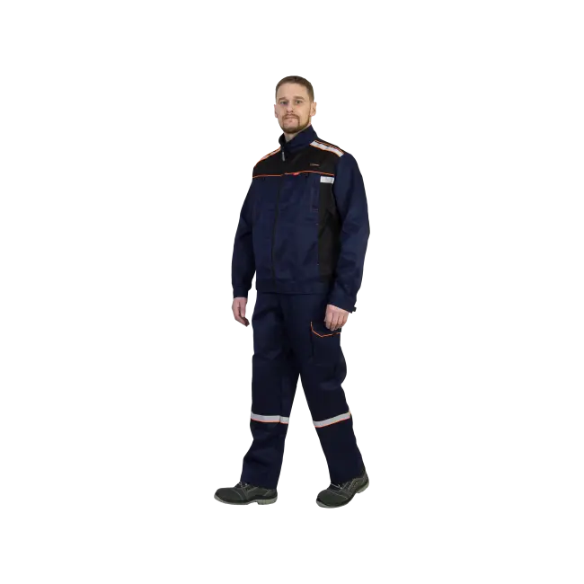 Фото товара Костюм рабочий Практик-1, куртка+ полукомбинезон, темно-синий+черный вид спереди