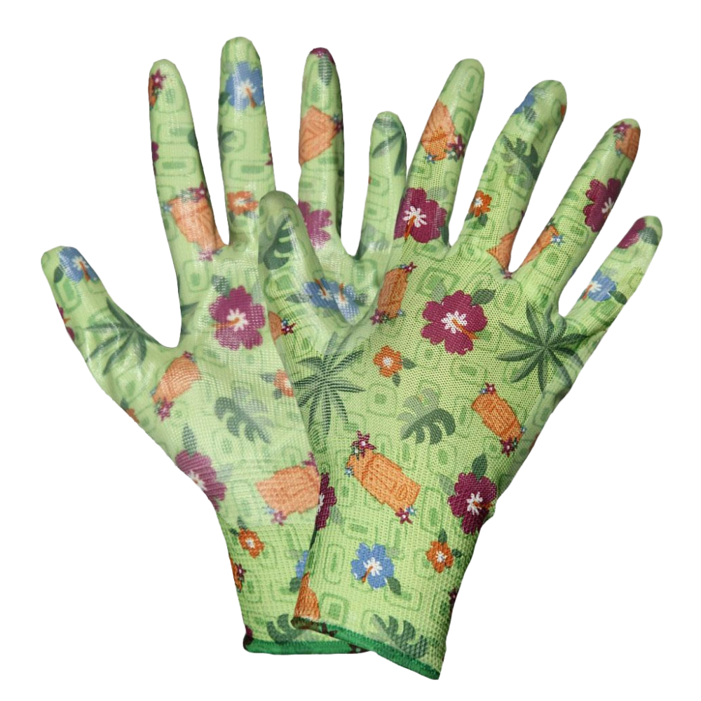 Перчатки нейлоновые с нитрилом садовые 7107GE, арт.1422 зеленые