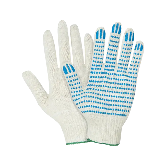 Фото товара Перчатки х/б с ПВХ, 48гр, 10 класс, точка, арт. 0014Р, белые вид спереди