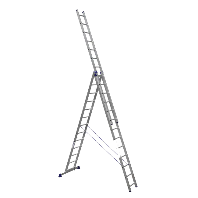 Фото товара Лестница трехсекционная алюминиевая 03 х 13 Алюмет 5313 вид спереди