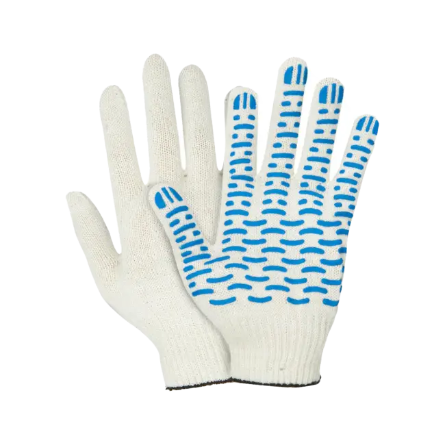 Фото товара Перчатки х/б с ПВХ, 44гр, 10 класс, волна, арт. 0011Р Люкс, белые вид спереди