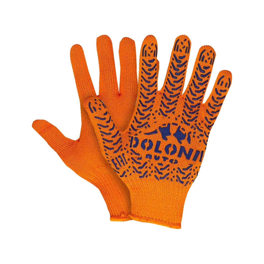 Перчатки х/б с ПВХ, 65гр, 10 класс, логотип, арт. 570, оранжевые