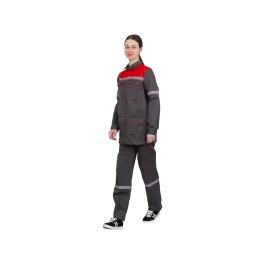 Фото товара Костюм рабочий женский Механик, куртка+брюки, серый+красный вид спереди