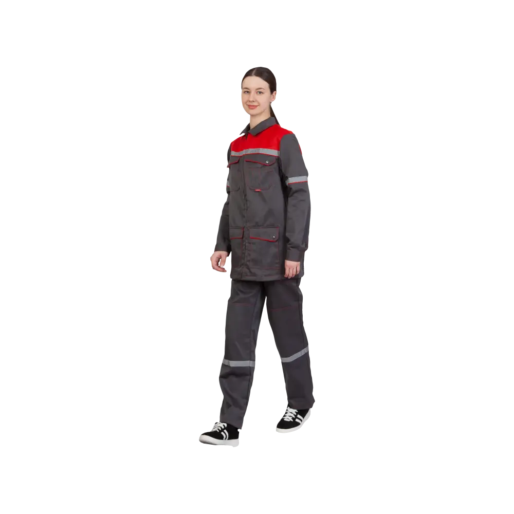 Костюм рабочий женский Механик, куртка+брюки, серый+красный