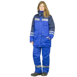 Фото товара Костюм рабочий женский Зимник утеплённый, куртка+полукомбинезон, василек+синий вид спереди