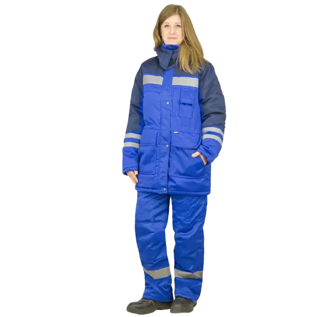 Фото товара Костюм рабочий женский Зимник утеплённый, куртка+полукомбинезон, василек+синий вид спереди