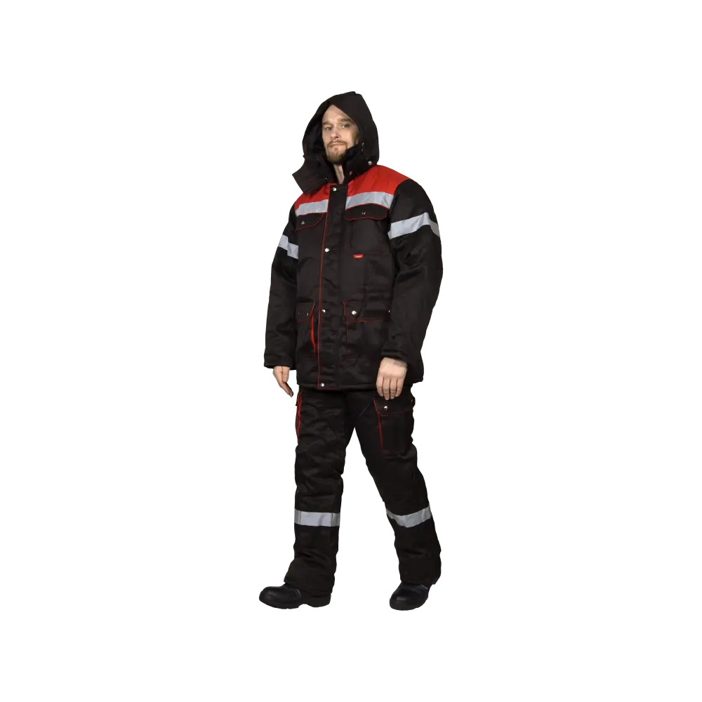 Костюм рабочий Титан утепленный, куртка+полукомбинезон, черный+красный