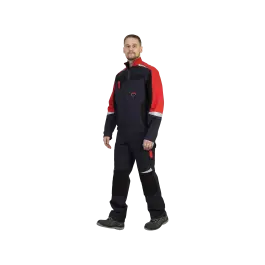Фото товара Костюм рабочий Фаворит-Мега, куртка+полукомбинезон, серый+черный+красный, 100% хб вид спереди