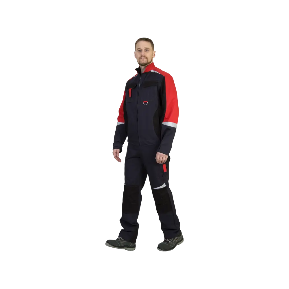 Костюм рабочий Фаворит-Мега, куртка+полукомбинезон, серый+черный+красный, 100% хб