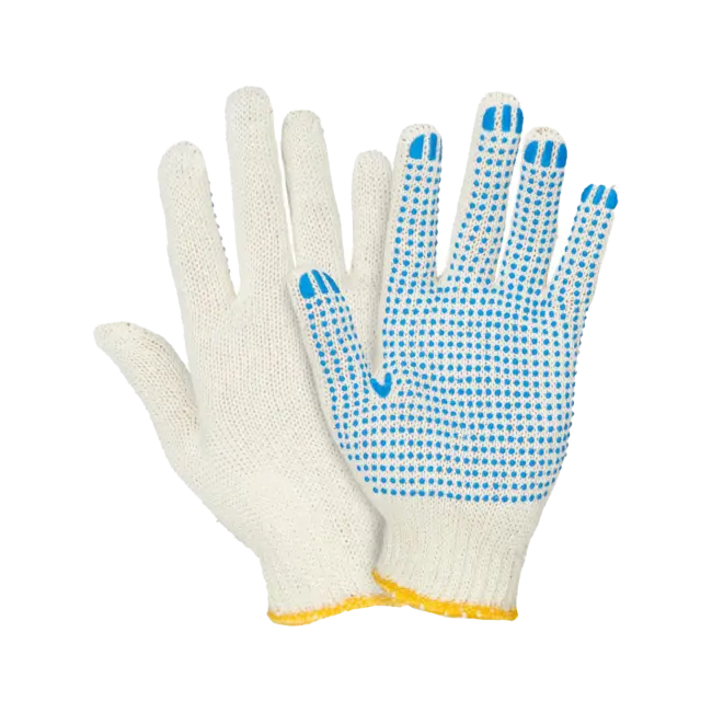 Фото товара Перчатки х/б с ПВХ, 44гр, 7 класс, точка, арт. 0048У, белые вид спереди