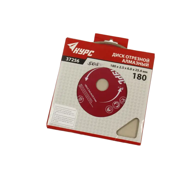 Фото товара Диск отрезной алмазный сплошной влажная резка для электро-плиткорезов 180 х 25,4 мм, Курс 37256 вид спереди