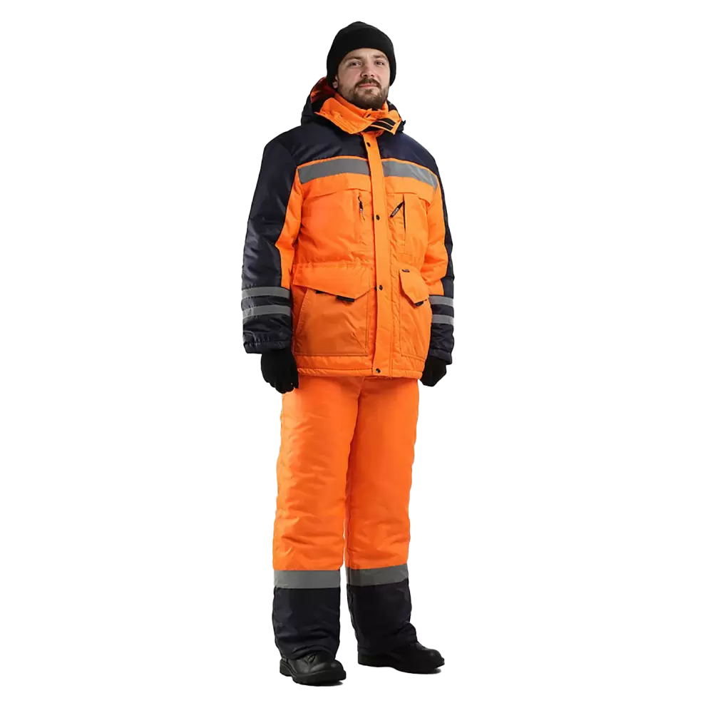 Костюм рабочий Зимник-Сигнал утепленный, куртка+полукомбинезон, оранж+темно-синий