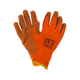 Фото товара Перчатки латексные рифлёные утеплённые ICE, арт.0482 оранжевые вид спереди