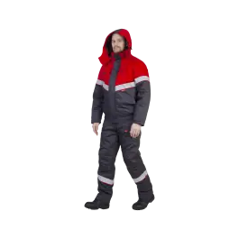 Фото товара Костюм рабочий Навигатор утепленный, куртка+полукомбинезон, серый+красный вид спереди