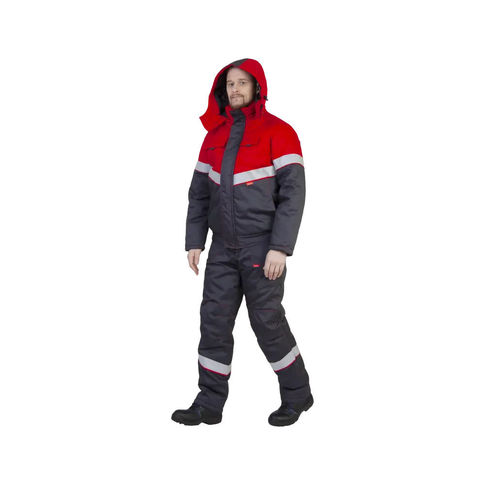 Костюм рабочий Навигатор утепленный, куртка+полукомбинезон, серый+красный