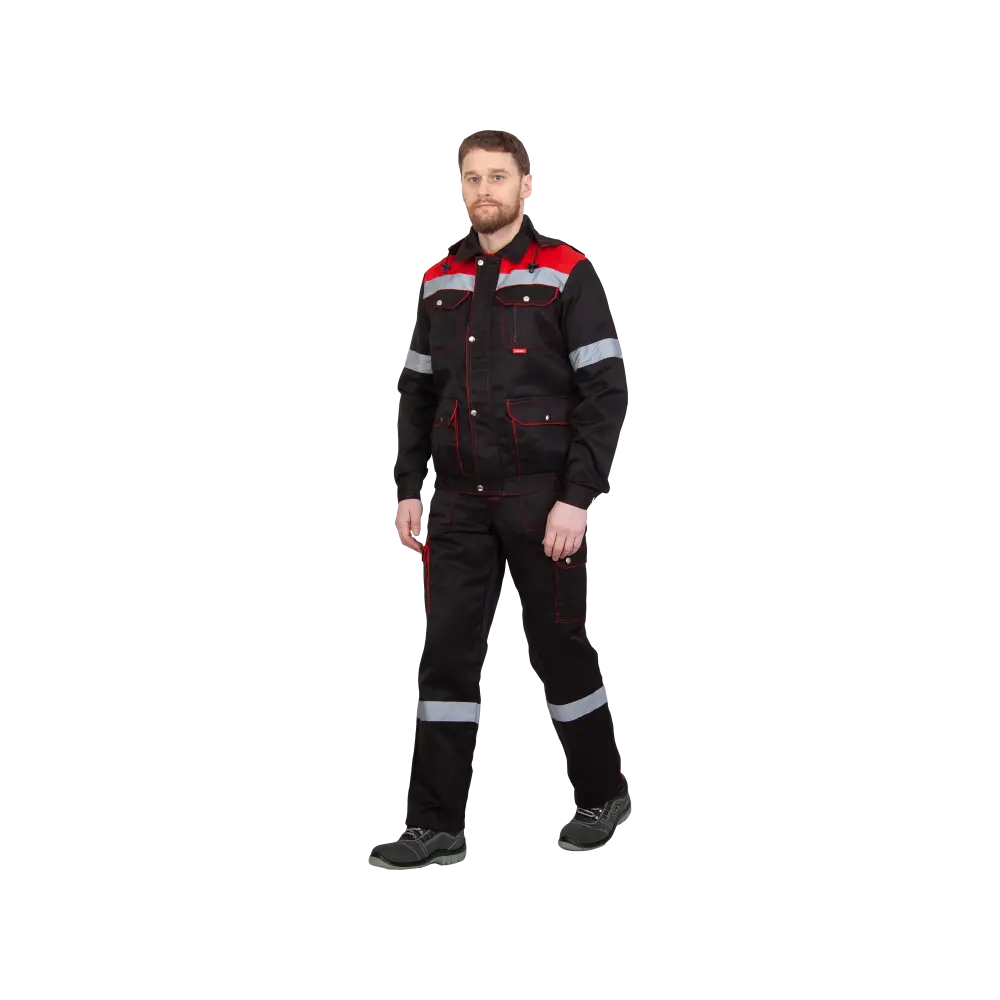 Костюм рабочий Титан, куртка+полукомбинезон, черный+красный