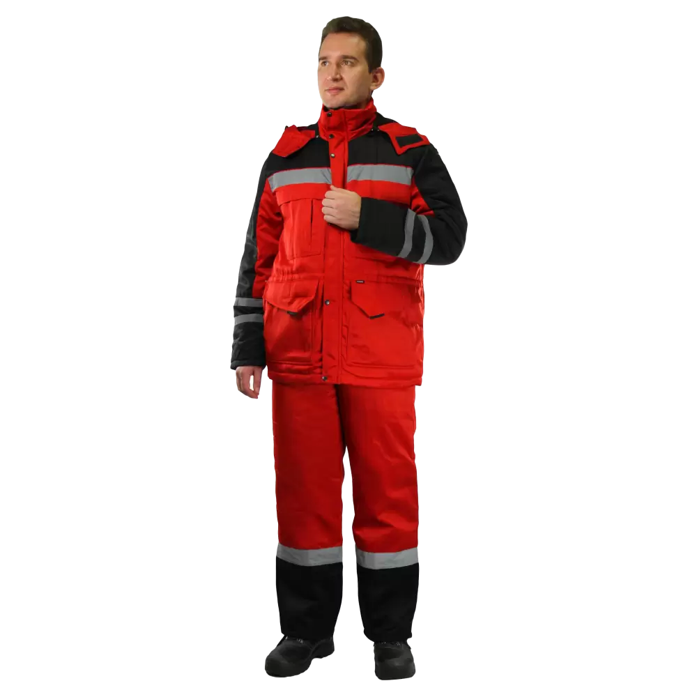 Костюм рабочий Зимник утепленный, куртка+полукомбинезон, красный+черный