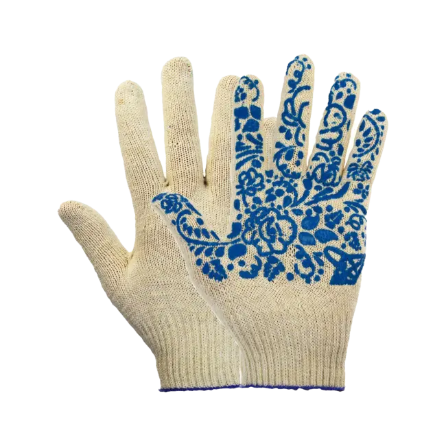 Фото товара Перчатки х/б с ПВХ, 56гр, 10 класс, рисунок, арт. 0056Р, белые вид спереди