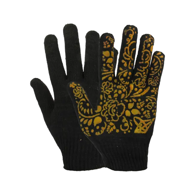 Фото товара Перчатки х/б с ПВХ, 56гр, 10 класс, рисунок, арт. 0056Р, черные вид спереди