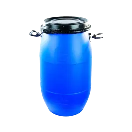 Фото товара Бочка полиэтиленовая с крышкой синяя на пластиковом обруче 65 л вид спереди