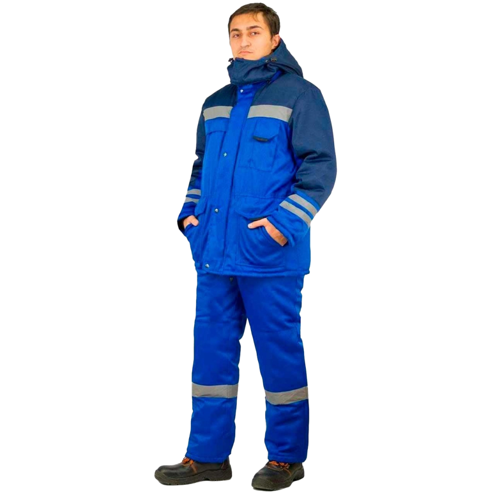 Костюм Зимник утеплённый синий с логотипом, куртка+полукомбинезон (уценка)